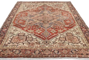 Vintage Rusty Red Geometric 7X9 Heriz Persian Rug