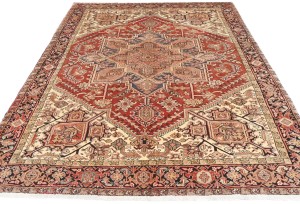 Vintage Rusty Red Geometric 7X9 Heriz Persian Rug