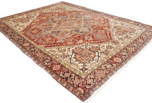 Vintage Rusty Red Geometric 7X9 Heriz Persian Rug