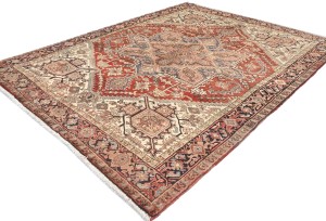 Vintage Rusty Red Geometric 7X9 Heriz Persian Rug