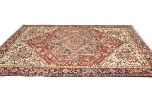 Vintage Rusty Red Geometric 7X9 Heriz Persian Rug