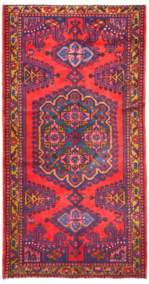 Coral Red Vintage Tribal Geometric 3'7X6'9 Viss Persian Oriental Rug