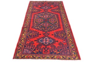 Coral Red Vintage Tribal Geometric 3'7X6'9 Viss Persian Oriental Rug
