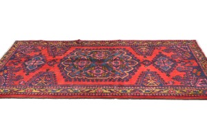 Coral Red Vintage Tribal Geometric 3'7X6'9 Viss Persian Oriental Rug