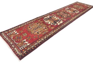 Vintage Tribal Geometric 3'3X13'5 Heriz Persian Runner Rug