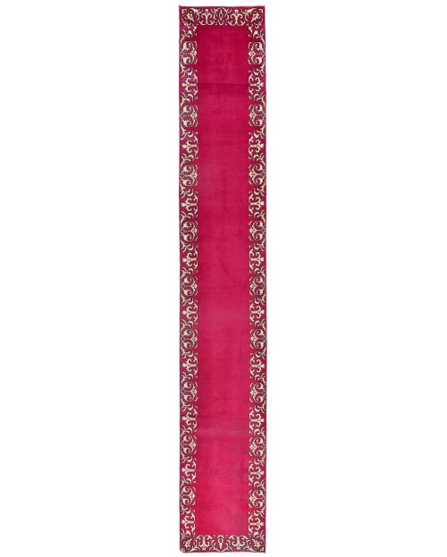 Semi Antique Fuchsia Rose Classic 2'5X15'5 Tabriz Persian Runner Rug