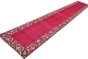Semi Antique Fuchsia Rose Classic 2'5X15'5 Tabriz Persian Runner Rug