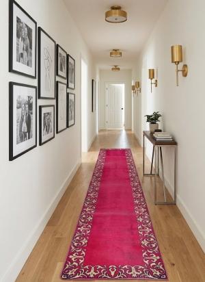 Semi Antique Fuchsia Rose Classic 2'5X15'5 Tabriz Persian Runner Rug