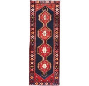 Vintage Purple-navy Tribal 3'5X9'8 Hamedan Persian Runner Rug