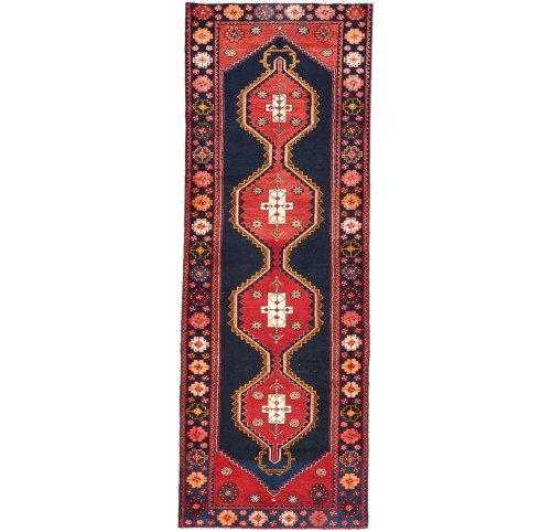 Vintage Purple-navy Tribal 3'5X9'8 Hamedan Persian Runner Rug