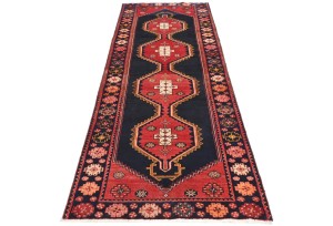 Vintage Purple-navy Tribal 3'5X9'8 Hamedan Persian Runner Rug