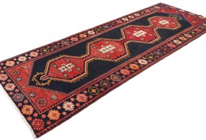 Vintage Purple-navy Tribal 3'5X9'8 Hamedan Persian Runner Rug