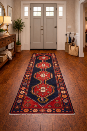 Vintage Purple-navy Tribal 3'5X9'8 Hamedan Persian Runner Rug