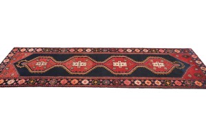 Vintage Purple-navy Tribal 3'5X9'8 Hamedan Persian Runner Rug