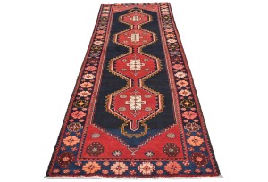 Vintage Purple-navy Tribal 3'5X9'8 Hamedan Persian Runner Rug