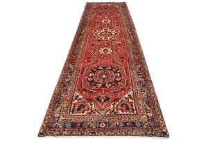 Vintage Red Floral 3'6X11'9 Heriz Persian Runner Rug