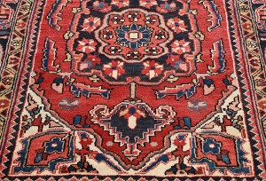 Vintage Red Floral 3'6X11'9 Heriz Persian Runner Rug