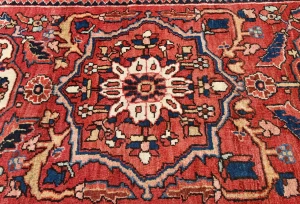 Vintage Red Floral 3'6X11'9 Heriz Persian Runner Rug