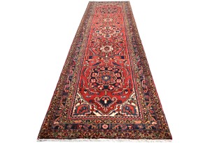 Vintage Red Floral 3'6X11'9 Heriz Persian Runner Rug