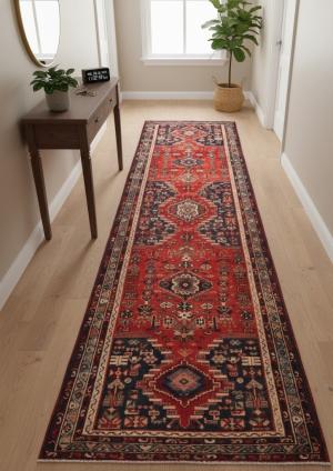 Semi Antique Red Tribal 4X10 Hamedan Persian Runner Rug