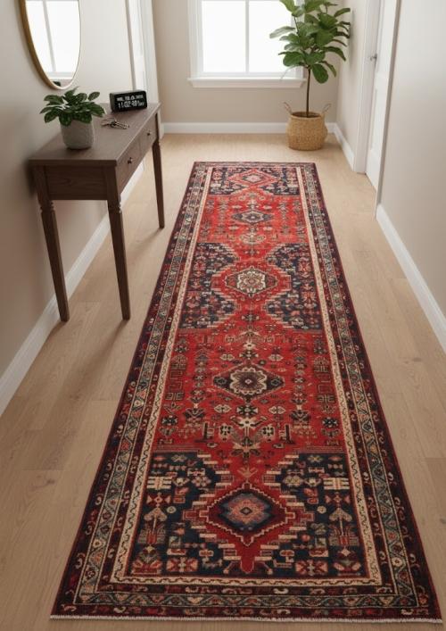 Semi Antique Red Tribal 4X10 Hamedan Persian Runner Rug