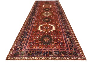 Vintage Red Geometric 5X13 Karajeh Persian Runner Rug