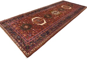 Vintage Red Geometric 5X13 Karajeh Persian Runner Rug