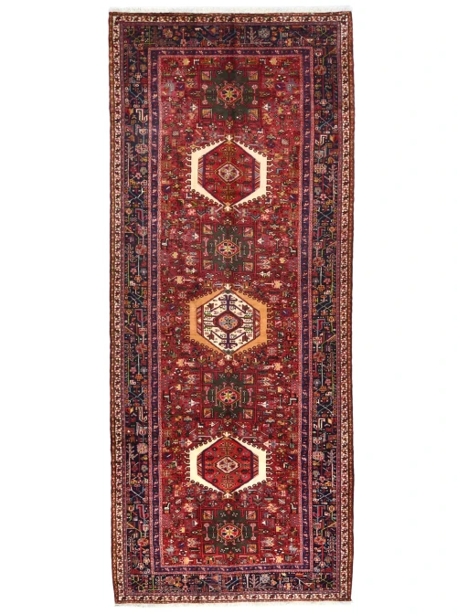 Vintage Red Geometric 5X13 Karajeh Persian Runner Rug