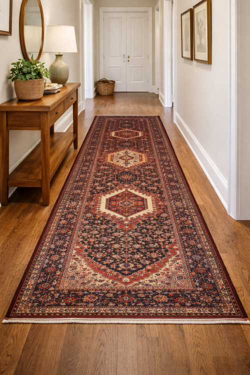 5'3 x 12'10 Hand Knotted Karajeh Geometric Persian Wool Runner Rug