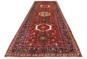 Vintage Red Geometric 5X13 Karajeh Persian Runner Rug