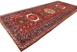 Vintage Red Geometric 5X13 Karajeh Persian Runner Rug