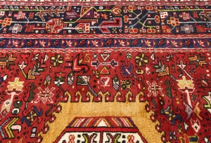 Vintage Red Geometric 5X13 Karajeh Persian Runner Rug