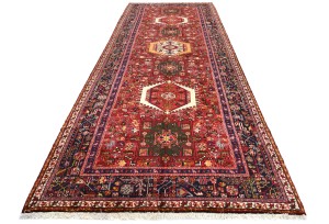 Vintage Red Geometric 5X13 Karajeh Persian Runner Rug