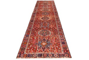 Semi Antique Red Geometric 4X13 Karajeh Persian Runner Rug
