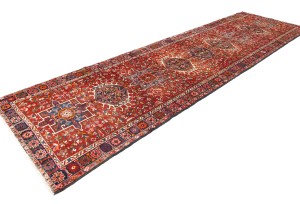 Semi Antique Red Geometric 4X13 Karajeh Persian Runner Rug