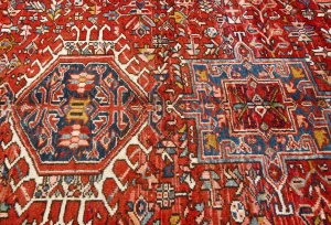 Semi Antique Red Geometric 4X13 Karajeh Persian Runner Rug