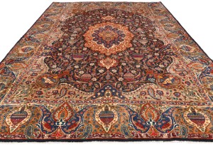 Vintage Purple-navy Pictorial 10X13 Kashmar Persian Rug