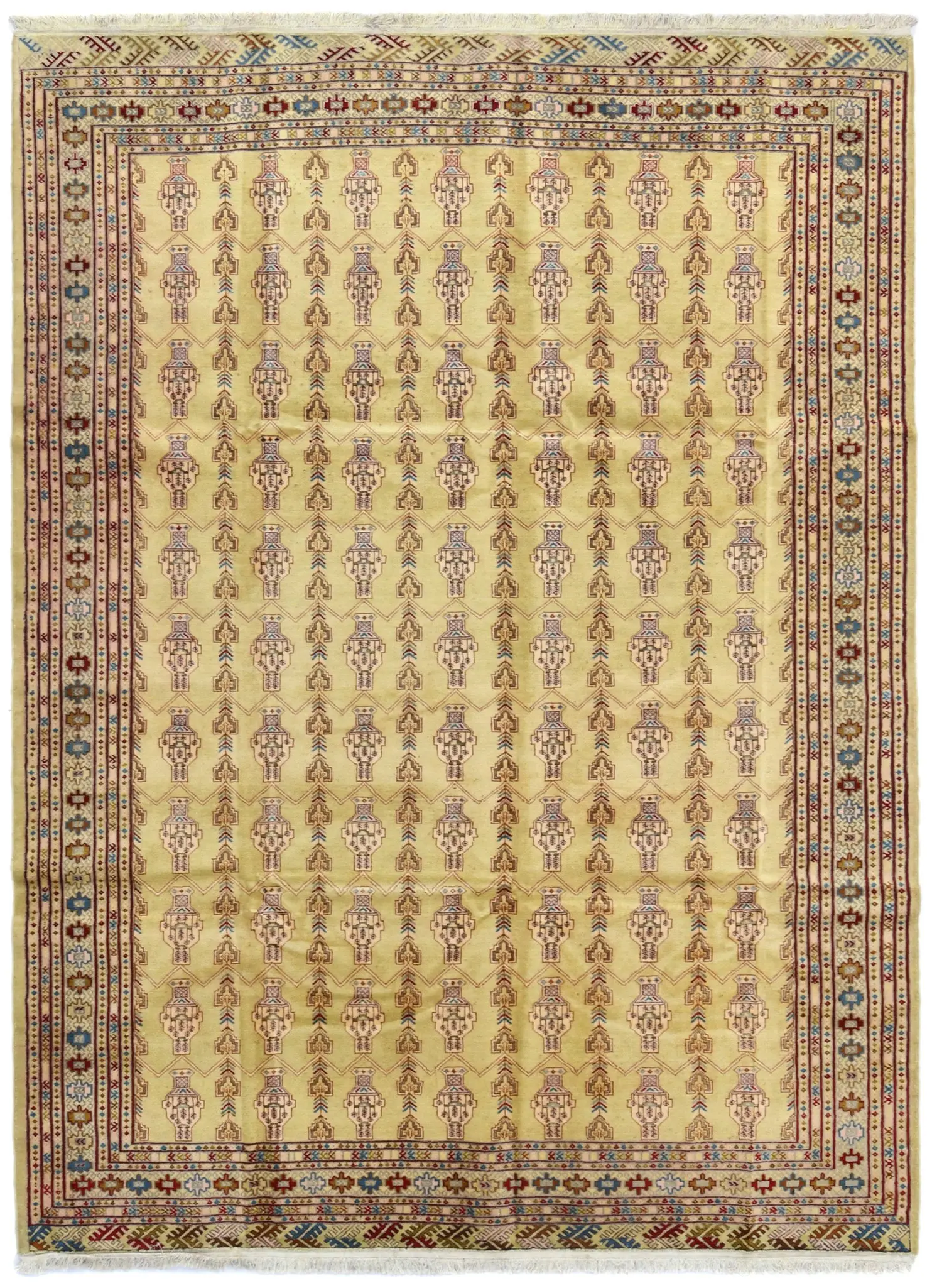 Beige Vintage Allover Tribal 7X9 Turkoman Persian Oriental Rug