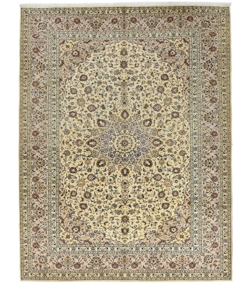 Vintage Cream Traditional 10X13 Kashan Persian Oriental Rug