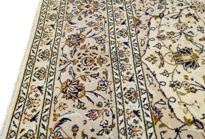 Vintage Cream Traditional 10X13 Kashan Persian Oriental Rug
