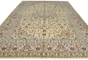 Vintage Cream Traditional 10X13 Kashan Persian Oriental Rug