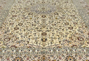 Vintage Cream Traditional 10X13 Kashan Persian Oriental Rug