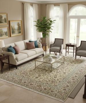 10'1 x 13'0 Hand Knotted Kashan Floral Persian Wool Rug