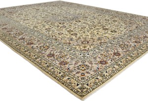 Vintage Cream Traditional 10X13 Kashan Persian Oriental Rug