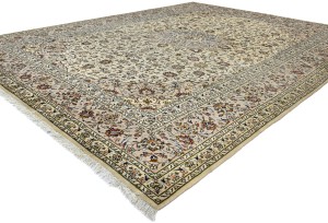 Vintage Cream Traditional 10X13 Kashan Persian Oriental Rug