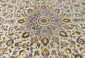 Vintage Cream Traditional 10X13 Kashan Persian Oriental Rug