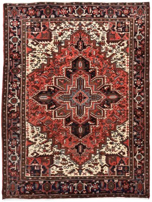 Bittersweet Red Vintage Traditional Geometric 8X11 Heriz Persian Oriental Rug