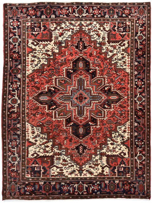 Bittersweet Red Vintage Traditional Geometric 8X11 Heriz Persian Oriental Rug