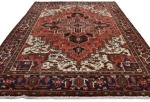 Bittersweet Red Vintage Traditional Geometric 8X11 Heriz Persian Oriental Rug