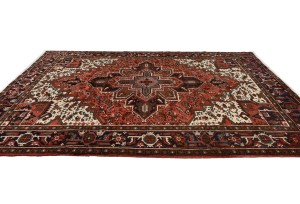 Bittersweet Red Vintage Traditional Geometric 8X11 Heriz Persian Oriental Rug